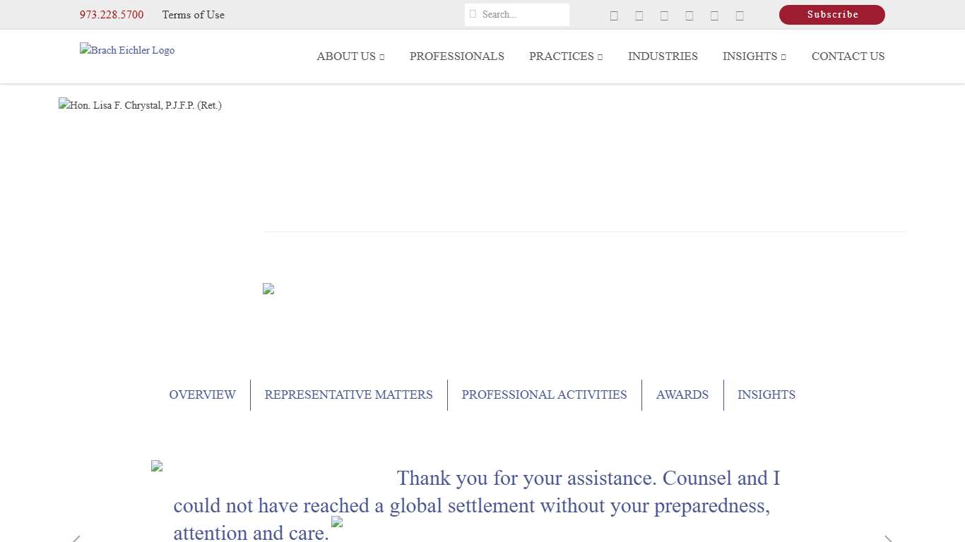Hon. Lisa F. Chrystal, P.J.F.P. (Ret.) Brach Eichler LLC