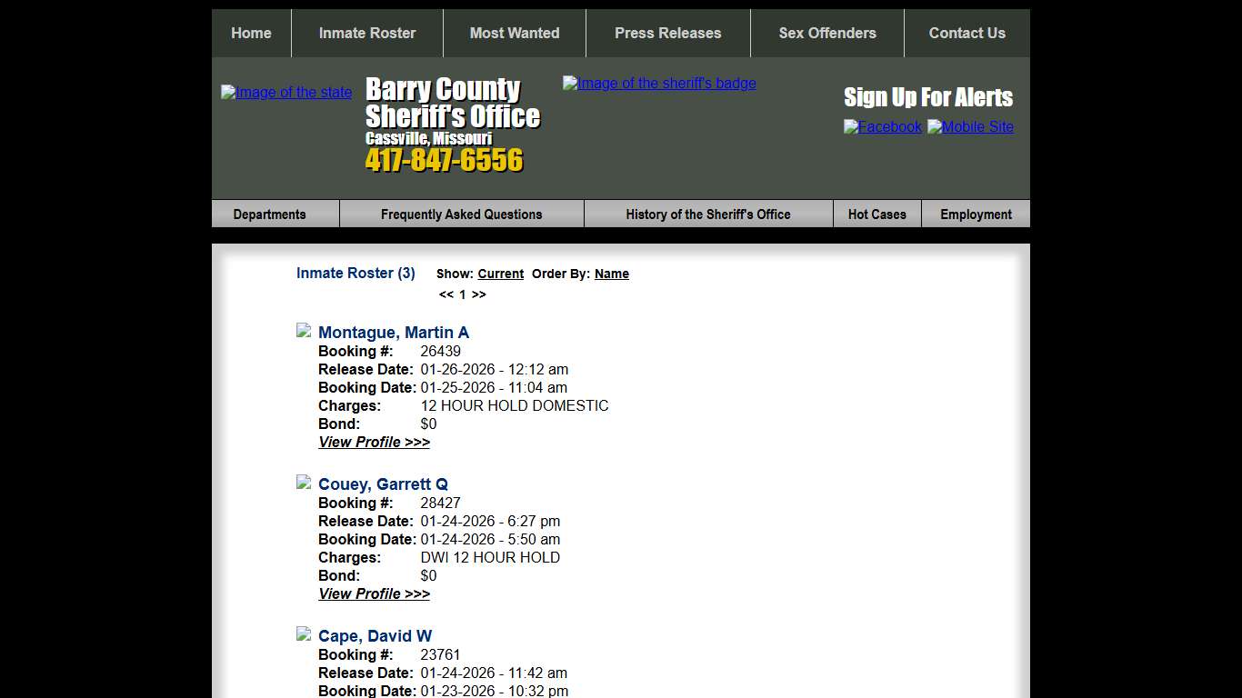 Inmate Roster - Released Inmates Booking Date Descending - Barry County Sheriff MO